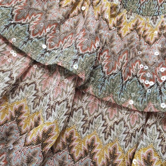 Y2K Vanity L Tiered Mini Skirt Boho Sequin Zigzag Print Ruffle Layered Womens - Picture 7 of 7